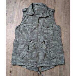 Maurices Size L Camo Full Zip Vest Pockets Cinch Waist Military Utility Gorpcore